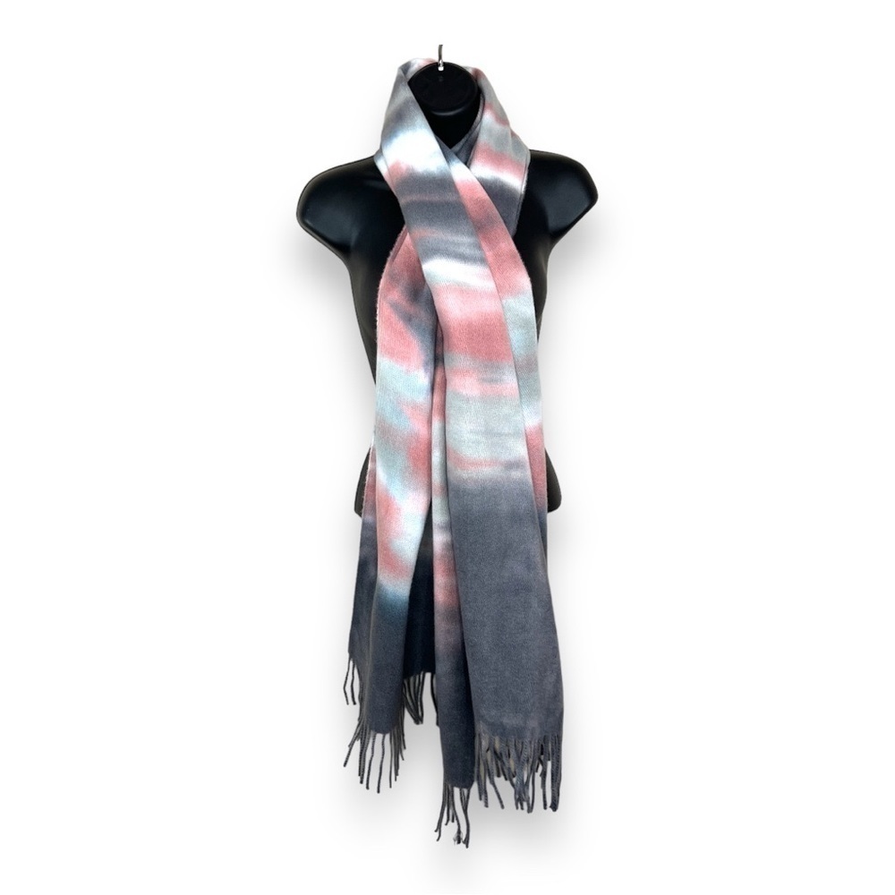 Tie Dye Scarf Wrap Fringe Boho Grey Pink White Cozy Casual